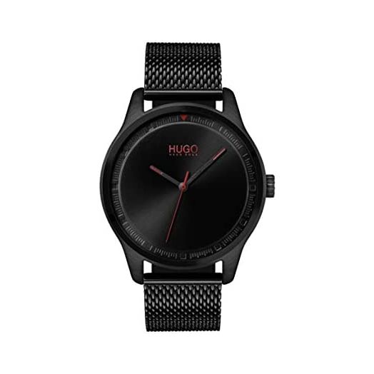 HUGO #Move Men Quartz Ionic Plated Black Steel and Mesh Bracelet Casual Watch, Color: Black (Model: 1530044)