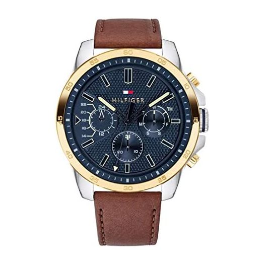 Tommy Hilfiger Men's Quartz Stainless Steel and Leather Strap Casual Watch, Color: Brown (Model: 1791561)