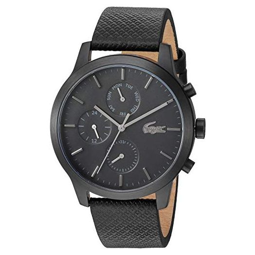 Lacoste Black pvd Quartz Watch with Leather Strap, 19 (Model: 2010997)