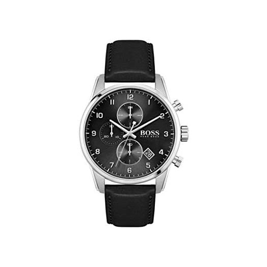 HUGO by Hugo Boss Black Men's Stainless Steel Quartz Watch with Leather Strap, Black, 22 (Model: 1513782)