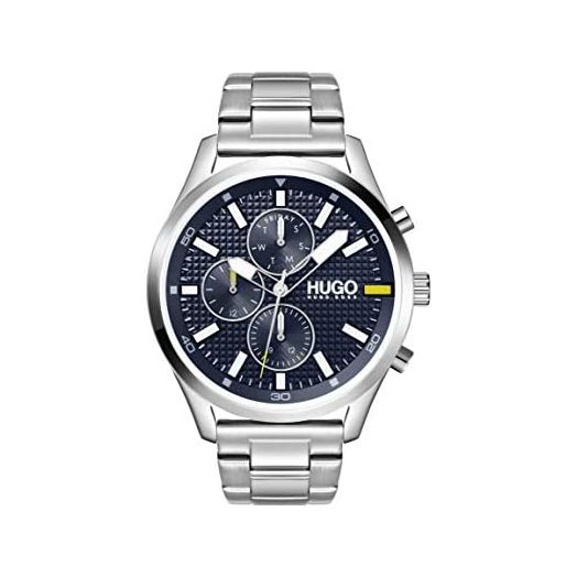 HUGO #CHASE Men's Multifunction Stainless Steel and Link Bracelet Casual Watch, Color: Silver (Model: 1530163)