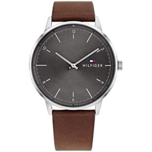 Tommy Hilfiger Men's Stainless Steel Quartz Watch with Leather Strap, Brown, 21 (Model: 1791840)