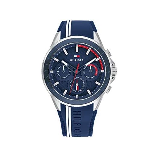 Tommy Hilfiger Men's Qtz Multifunction Stainless Steel and Silicone Strap Sporty Watch, Color: Navy (Model: 1791859)
