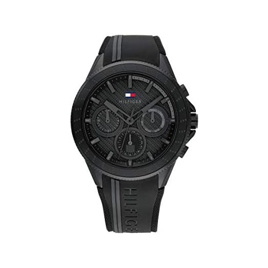 Tommy Hilfiger Men's Qtz Multifunction Stainless Steel and Silicone Strap Sporty Watch, Color: Black (Model: 1791861)