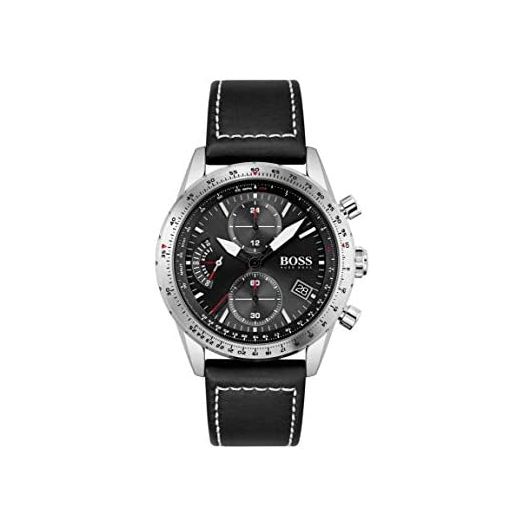 HUGO by Hugo Boss Black Men's Stainless Steel Quartz Watch with Leather Strap, Black, 22 (Model: 1513853)