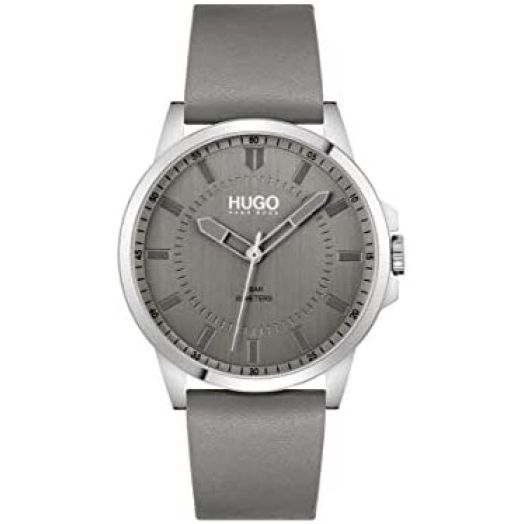 HUGO Men's Stainless Steel Quartz Watch with Leather Strap, Grey, 22 (Model: 1530185)