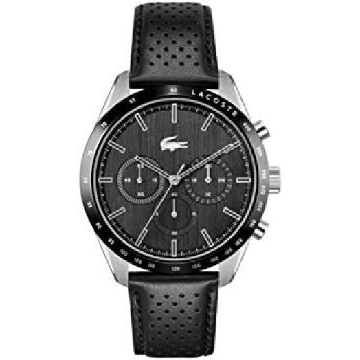 Lacoste Men's Stainless Steel Quartz Watch Strap, Black Leather, 20 (Model: 2011109)