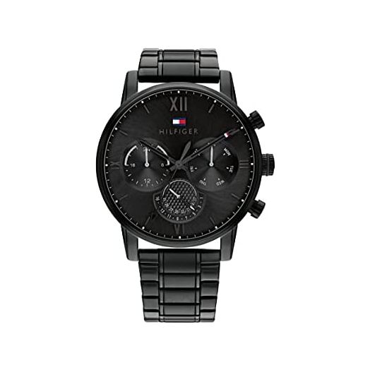 Tommy Hilfiger Men's Quartz Multifunction Stainless Steel and Link Bracelet Watch, Color: Black (Model: 1791879)