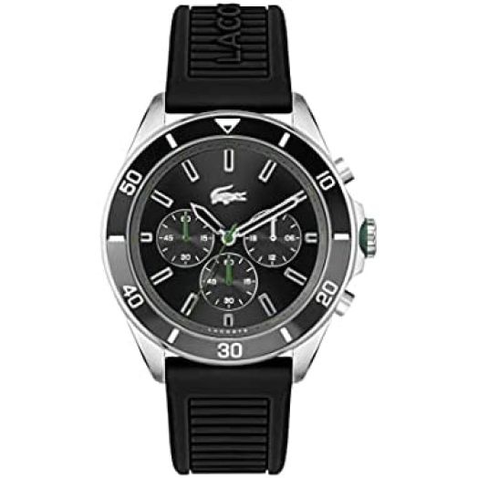 Lacoste Men's Stainless Steel Quartz Watch with Silicone Strap, Black, 22 (Model: 2011152)