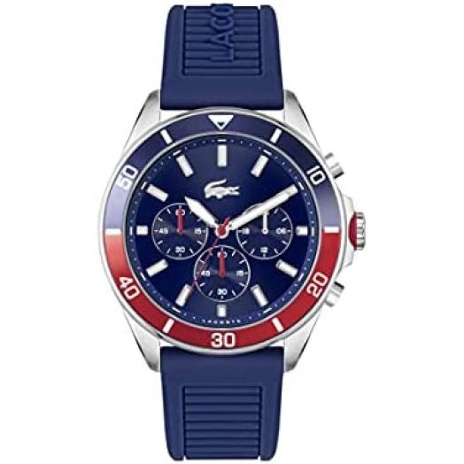 Lacoste Men's Stainless Steel Quartz Watch with Silicone Strap, Blue, 22 (Model: 2011154)