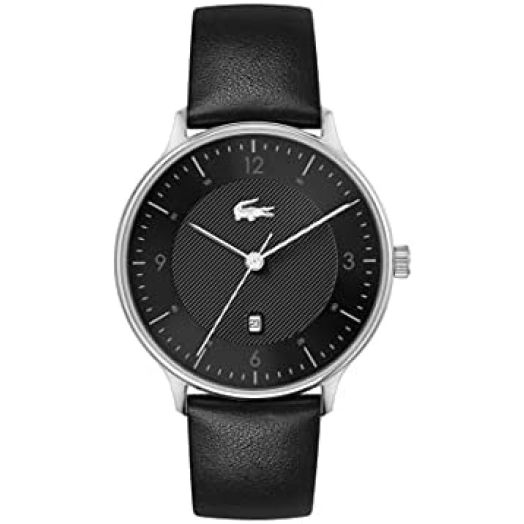 Lacoste Club Men's Quartz Stainless Steel and Leather Strap Watch, Color: Black (Model: 2011159)
