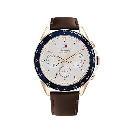 Tommy Hilfiger Men's Carnation Gold Quartz Watch with Leather Strap, Brown, 22 (Model: 1791966)