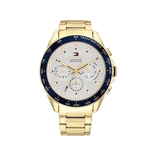 Tommy Hilfiger Men's Quartz Watch with Gold Plated Steel Strap, 22 (Model: 1791969)