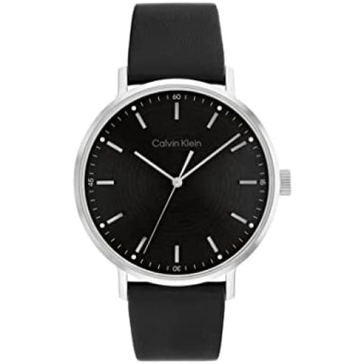 Calvin Klein Men's Quartz Stainless Steel and Leather Strap Watch, Color: Black (Model: 25200050)