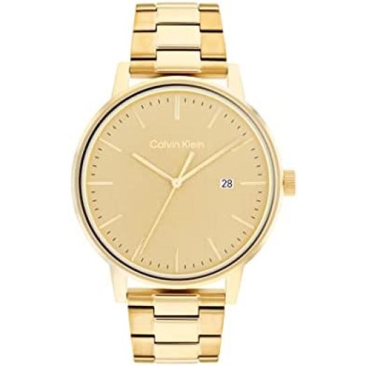 Calvin Klein Men's Quartz Ionic Gold Plated Steel and Link Bracelet Watch, Color: Gold Plated (Model: 25200056)