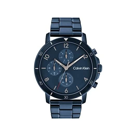 Calvin Klein Men's Multifunction Ionic Plated Blue Steel and Link Bracelet Watch, Color: Blue (Model: 25200068)