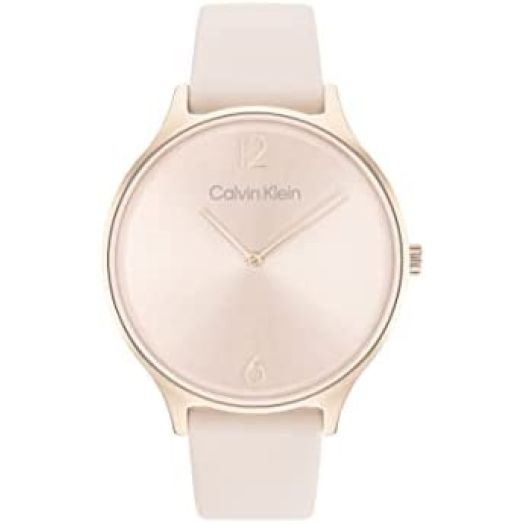 Calvin Klein Women's Quartz Ionic Plated Carnation Gold and Leather Strap Watch, Color: Blush (Model: 25200009)