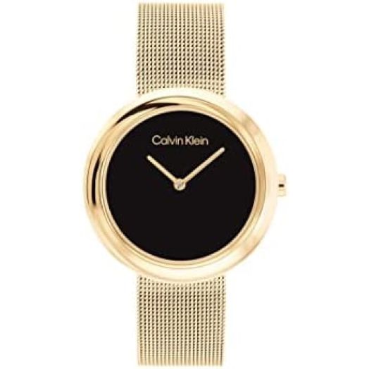 Calvin Klein Women's Quartz Gold Plated Case and Mesh Bracelet Watch, Color: Gold Plated (Model: 25200012)