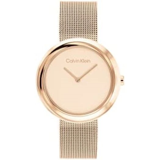 Calvin Klein Women's Quartz Ionic Plated Carnation Gold and Mesh Bracelet Watch, Color: Carnation (Model: 25200013)