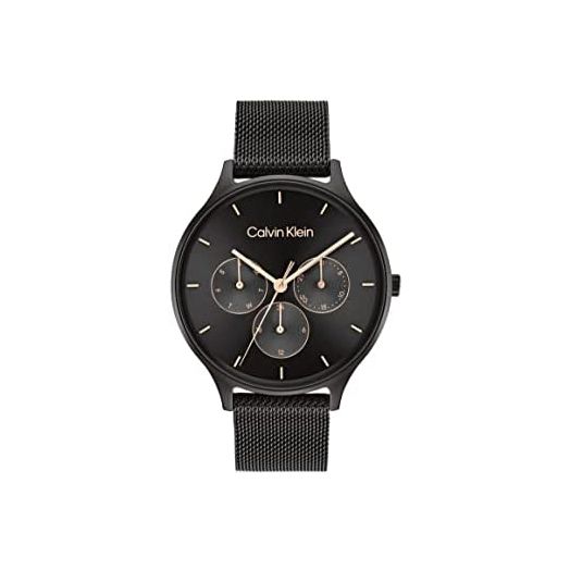 Calvin Klein Women's Multifunction Ionic Plated Black Steel and Mesh Bracelet Watch, Color: Black (Model: 25200105)