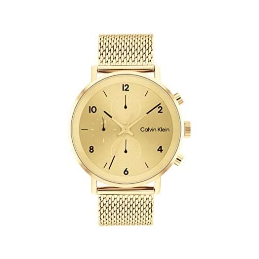 Calvin Klein Men's Multifunction Ionic Gold Plated Steel and Mesh Bracelet Watch, Color: Gold Plated (Model: 25200109)
