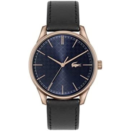 Lacoste Men's Vienna Stainless Steel Quartz Watch with Leather Strap, Black, 20 (Model: 2011190)