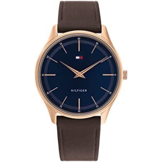Tommy Hilfiger Men's Quartz Stainless Steel and Leather Strap Hyper Slim Watch, Color: Navy (Model: 1710466)