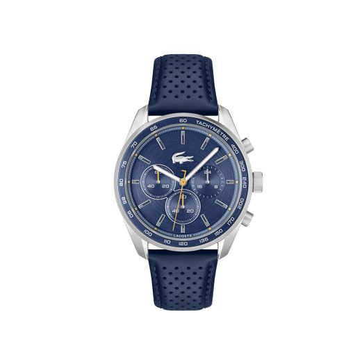 Lacoste Boston Men's Chronograph Watch, Leather Wristband, Water Resistant up to 5 ATM/50 Meters, Classic Watch for Men, 42mm