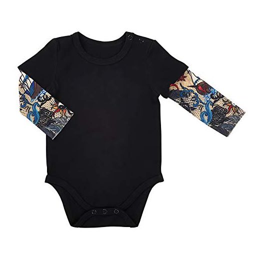 Stephan Baby Snapshirt-Style Diaper Cover with Tattoo Sleeves, Black, 6-12 Months