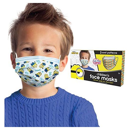 Children’s Single Use Face Mask, Illumination's Minions, 14 count, small, Ages 2 - 7, by Just Play