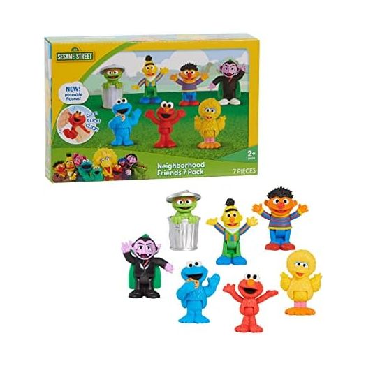 Sesame Street Neighborhood Friends, 7-piece Poseable Figurines, Kids Toys for Ages 2 Up by Just Play