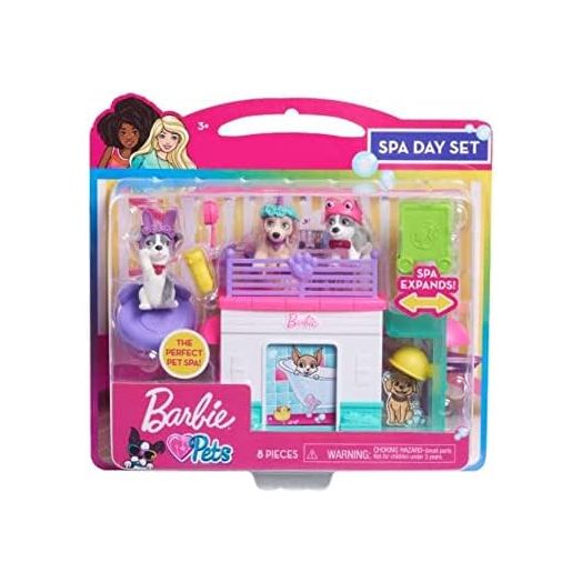 Barbie Pets Spa Day Playset, 8 Piece Connectible Playset with Pet Figures and Accessories, Kids Toys for Ages 3 Up by Just Play