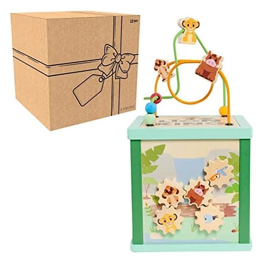 Disney Wooden Toys Lion King Activity Cube, Shape Sorting and Maze Puzzle, Learning and Education, Kids Toys for Ages 12 Month by Just Play