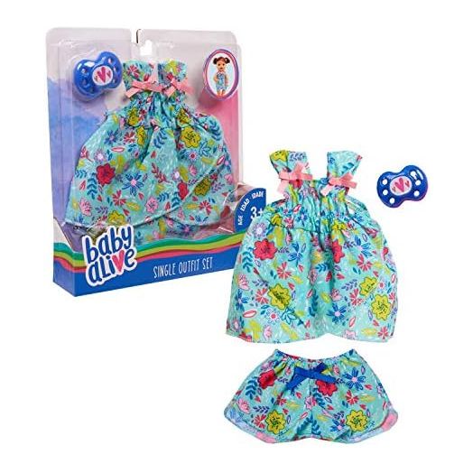 Baby Alive Single Outfit Set for Baby Dolls (Doll Sold Separately), Teal and Floral Print Blouse and Play Pacifier, Kids Toys for Ages 3 Up by Just Play