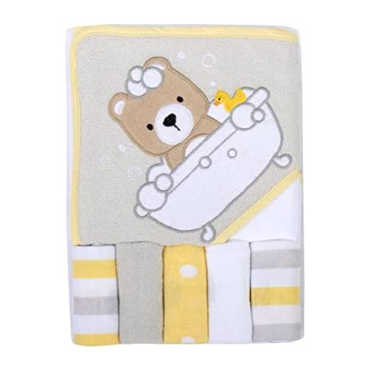 Baby Hooded Towel and Washcloth Set for Infants, Boys and Girls 6 -12 Months (Bubbly Bear)