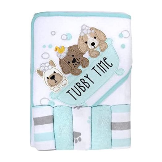 Baby Hooded Towel and Washcloth Set for Infants, Boys and Girls 6 -12 Months (Pristine Pups)