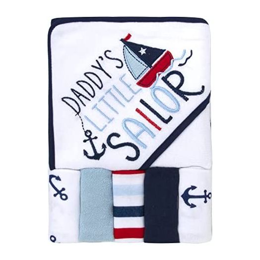 Baby Hooded Towel and Washcloth Set for Infants, Boys and Girls 6 -12 Months (Daddy's Sailor)