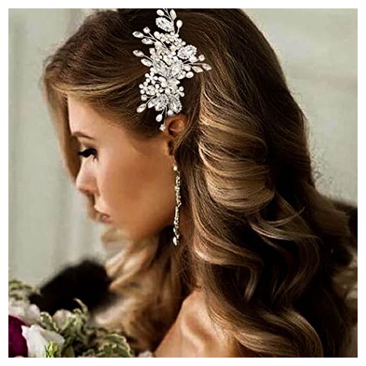 Casdre Crystal Bride Wedding Hair Comb Pearl Bridal Hair Piece Hair Accessories for Women and Girls (A Silver)