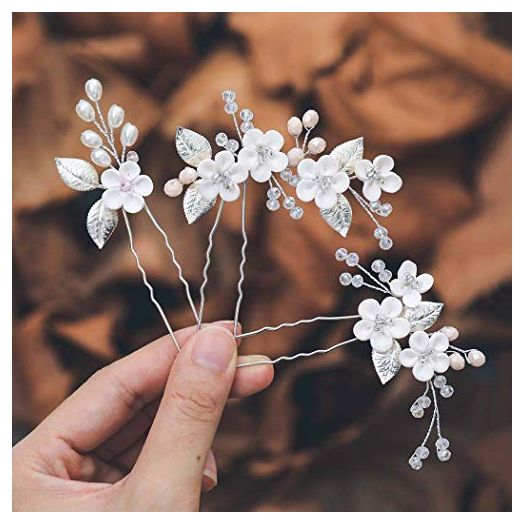 Casdre Flower Bridal Hair Pins Pearl Bride Wedding Hair Accessories Rhinestone Hair Piece for Women and Girls(Pack of 3) (A Silver)