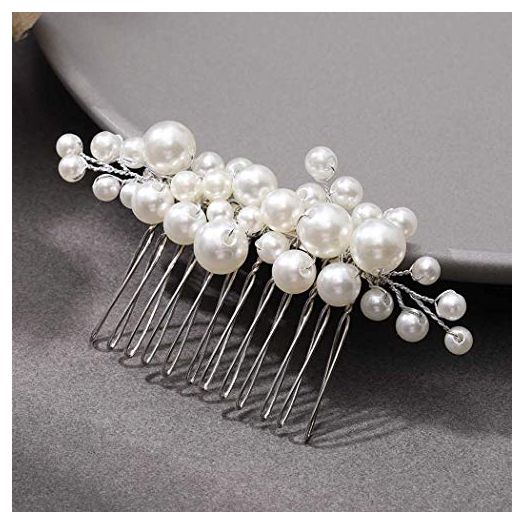 Casdre Pearl Bride Wedding Hair Comb Silver Bridal Side Comb Hair Piece Wedding Hair Accessories for Women and Girls (A White)