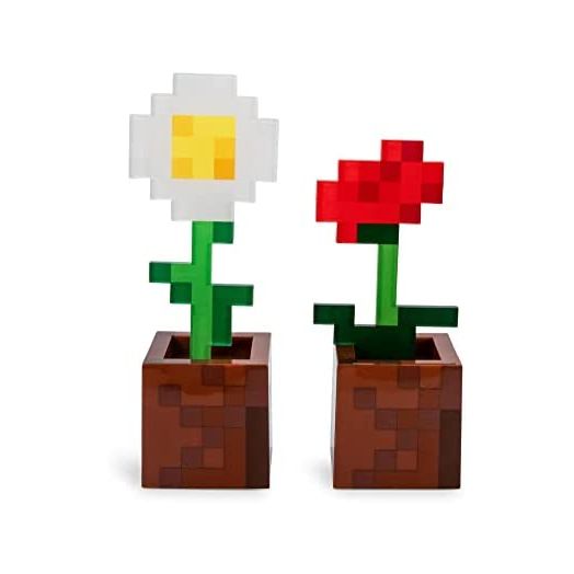 Minecraft Daisy and Poppy Flower Pot Mood Lights, Set of 2, Nightstand Table Lamp with LED Light