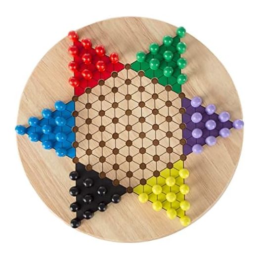 Chinese Checkers Game Set with 11 inch Wooden Board and Traditional Pegs, Game for Adults, Boys and Girls by Hey! Play!