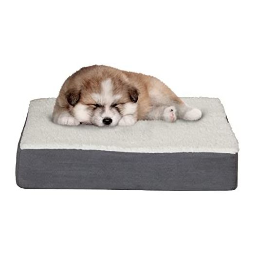 Orthopedic Dog Bed Collection – 2-Layer Memory Foam Dog Bed with Machine Washable Sherpa Top Cover A– 44x35 Dog Bed for Large Dogs up to 100lbs by PETMAKER (Tan)