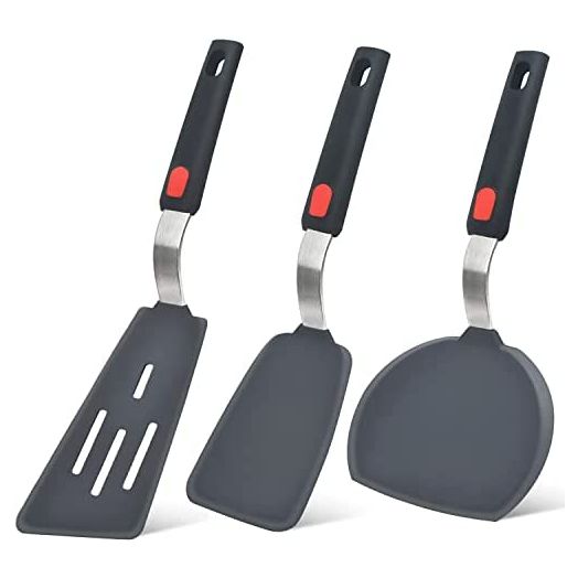 Silicone Spatula Turner Set of 3, Beijiyi 600°F Heat Resistant Cooking Spatulas for Nonstick Cookware, Large Flexible Kitchen Utensils BPA Free Rubber Spatula Set for Egg, Pancake, Fish, Burger