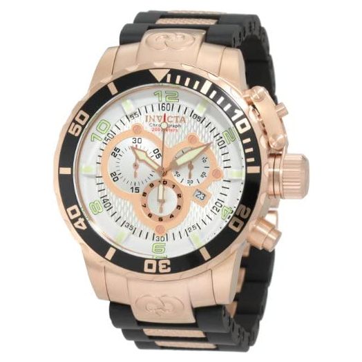 Invicta Men's 10620 Corduba Chronograph Silver Dial Black Polyurethane and 18k Rose Gold Plated Watch