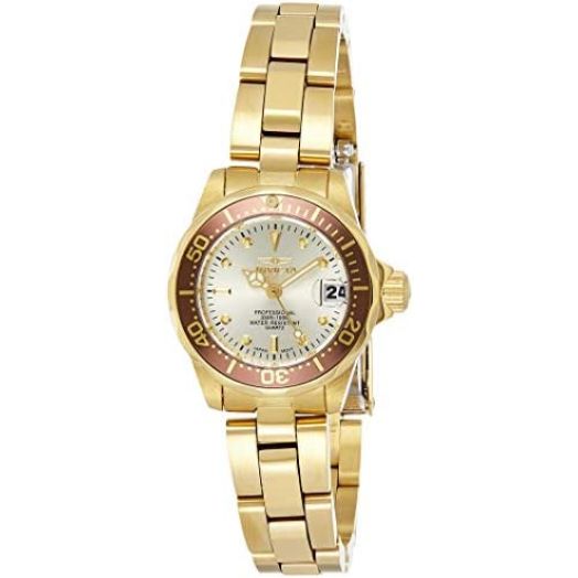 Invicta Women's 12527 "Pro-Diver" 18k Gold Ion-Plated Stainless Steel and Champagne Dial Bracelet Watch