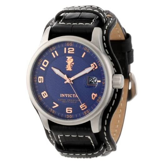 Invicta Men's 12972 I-Force Blue Textured Dial Black Leather Watch