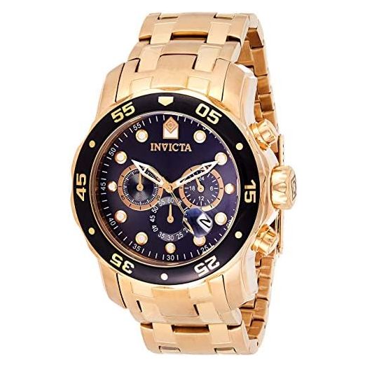 Invicta Men's 80064 Pro Diver Chronograph Charcoal Dial 18k Gold Ion-Plated Stainless Steel Watch