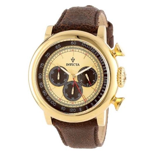 Invicta Men's 13058 Vintage Gold-Tone Stainless Steel Watch with Distressed Leather Band