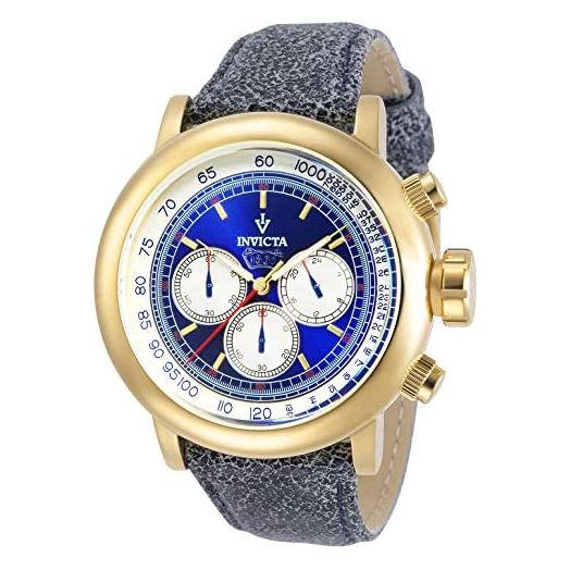Invicta Men's 13057 Vintage Chronograph Blue Dial Dark Blue Leather Watch